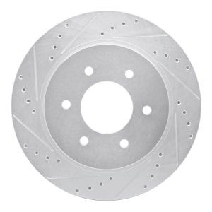 Nissan Titan XD Brake Rotor (1) - Front Left - R1 Concepts - Drilled & Slotted - Silver - `16-`24 Nissan Titan XD Brake Rotor (1) - Front Left - R1 Concepts - Drilled & Slotted - Silver - `16-`24